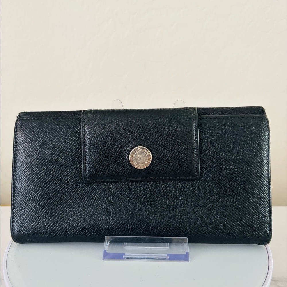BVLGARI  Black Leather Wallet with Subtle Metallic Accent